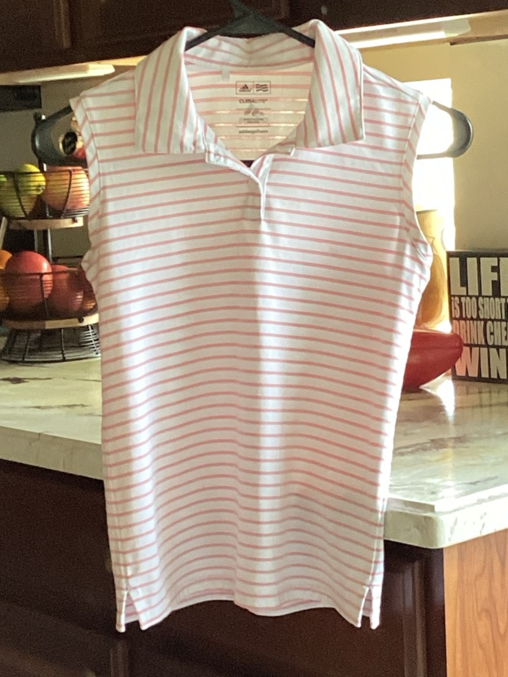 adidas Sleeveless Striped Polo Tank - White & Pink